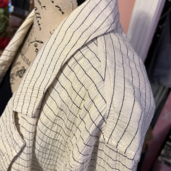 Anthropologie Cartonnier Women's White Double Breasted Striped Blazer Jacket - Picture 8 of 13